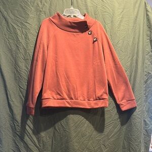 Women's Button-Detail Sweatshirt- Coral